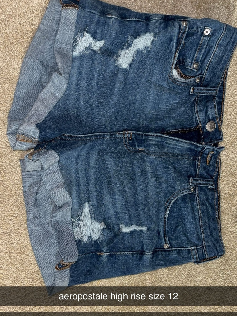 Aeropostale Dark Blue Distressed Denim Jean Shorts